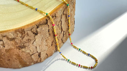 LuvinJewelry’s Rainbow Bead Gold Necklace: Minimalist Elegance Inspired by Nature’s Hues