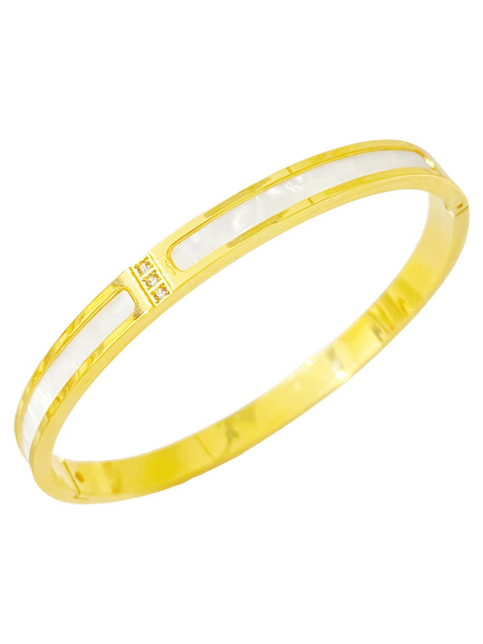 Mother-of-Pearl Crystal Gold Bangle