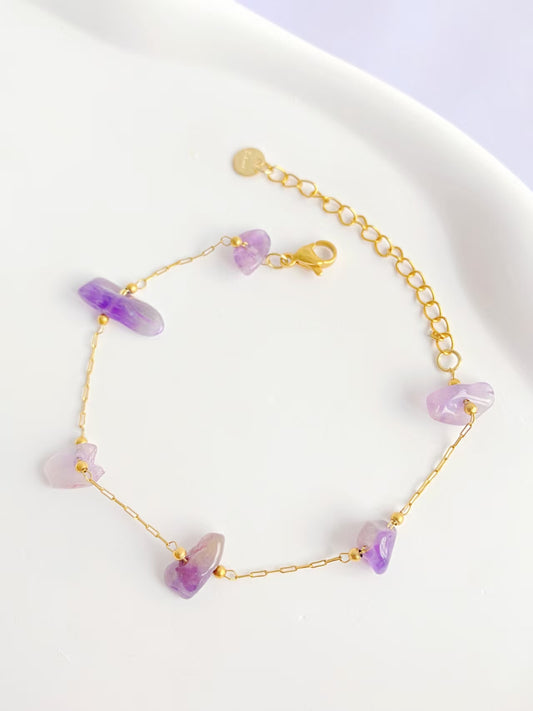 Gold Plated Amethyst Chip Bracelet