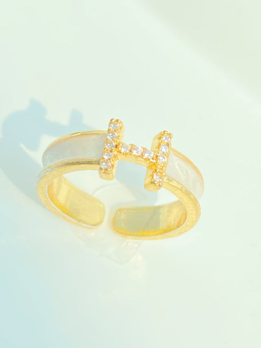 Geometric H - Shaped Sparkle Ring