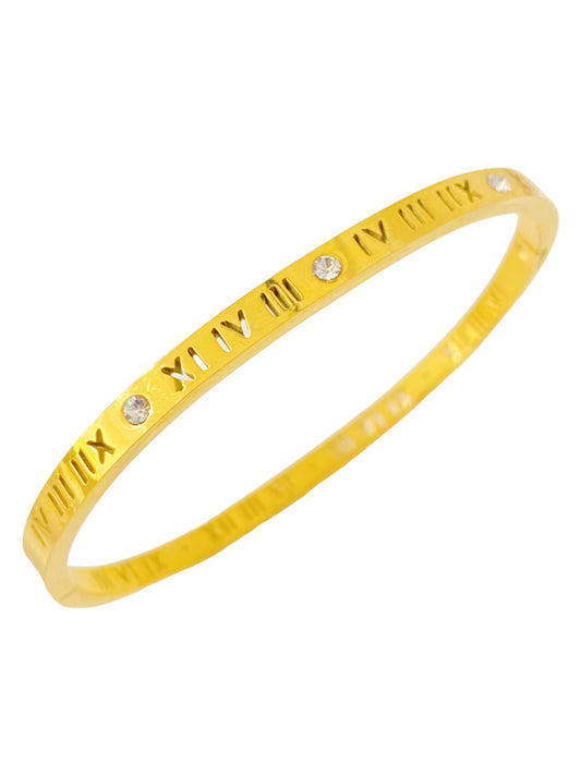 Roman Numeral Crystal Gold Bangle