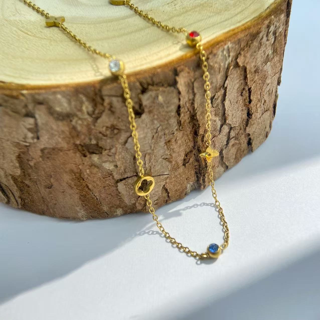 Gold Clover Gem Necklace