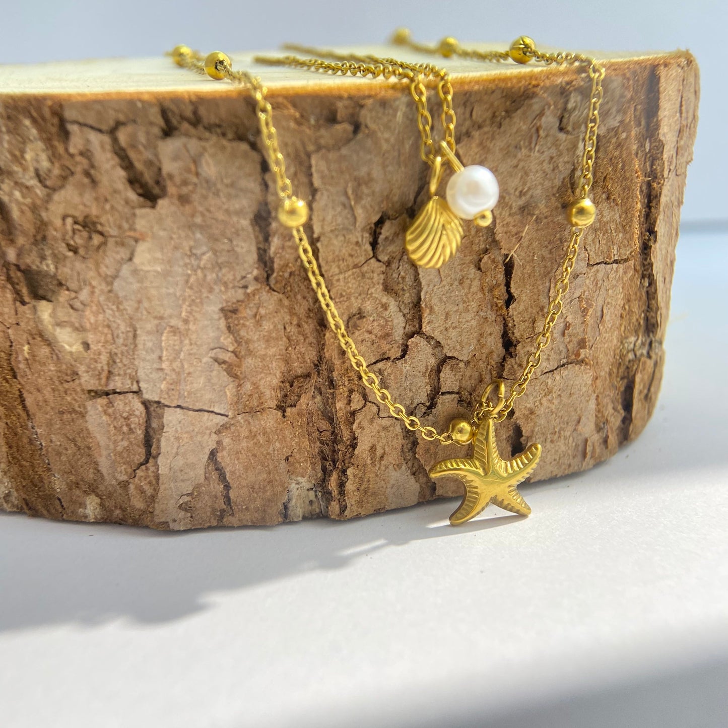 Gold Double - Layer Starfish & Shell Ocean Necklace
