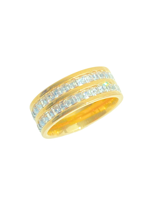 Golden Double-row Diamond Ring