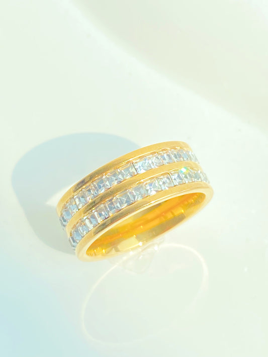 Golden Double-row Diamond Ring