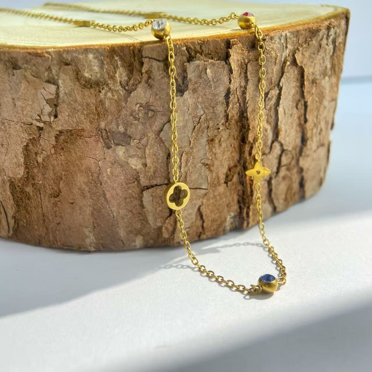 Gold Clover Gem Necklace