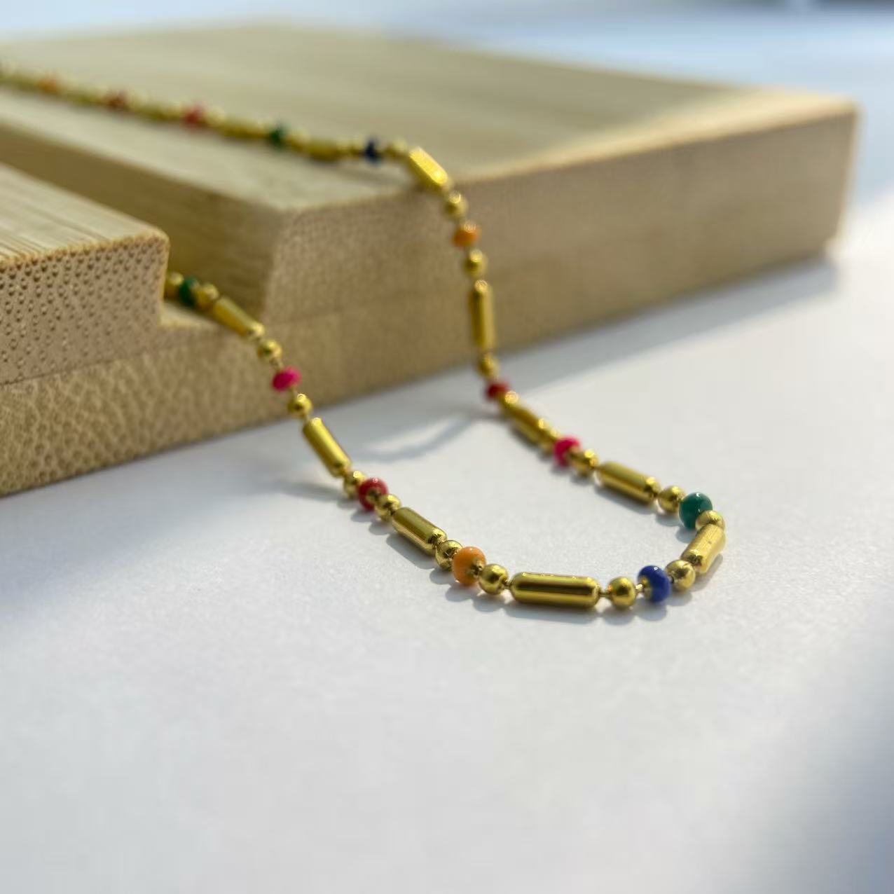 Rainbow Bead Gold Necklace