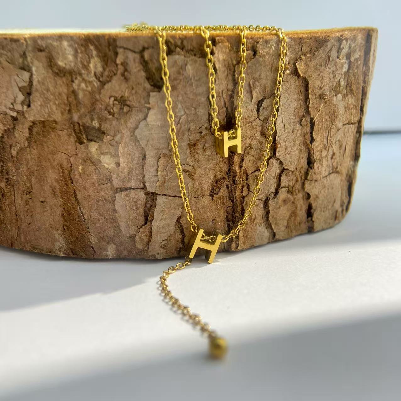 Gold H Pendant Necklace