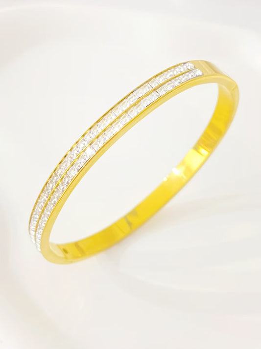 Double Row Crystal Gold Bangle