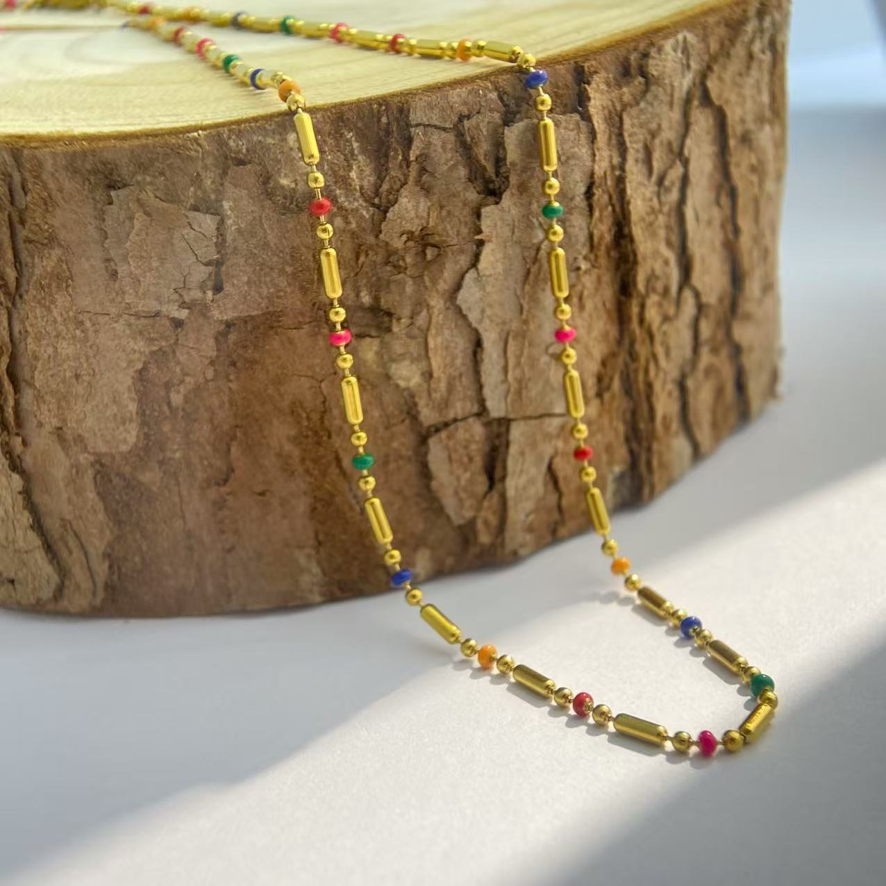 Rainbow Bead Gold Necklace