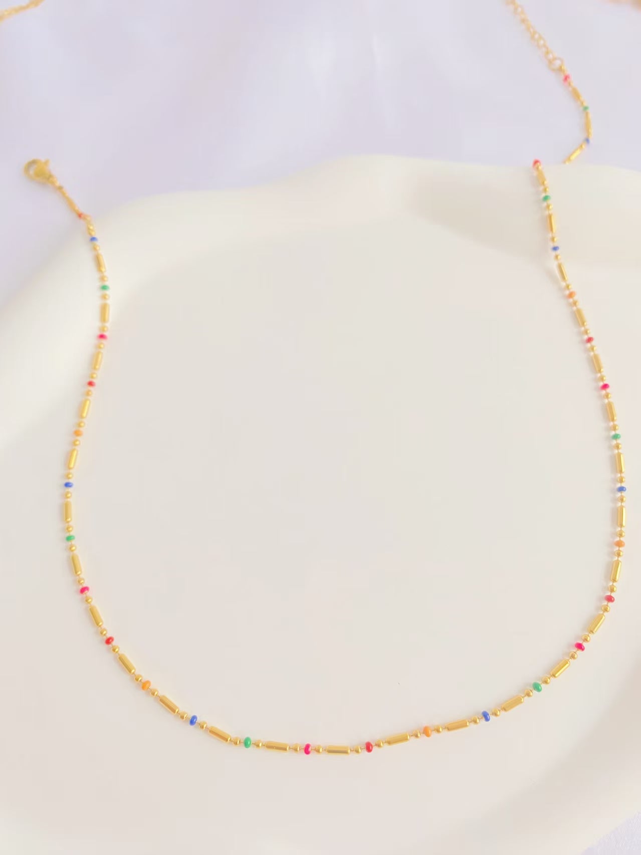 Rainbow Bead Gold Necklace