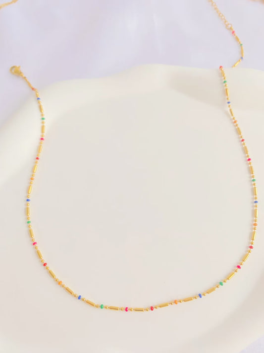 Rainbow Bead Gold Necklace