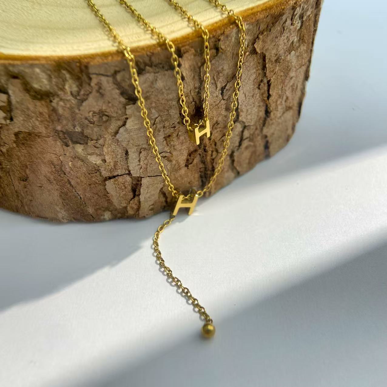 Gold H Pendant Necklace