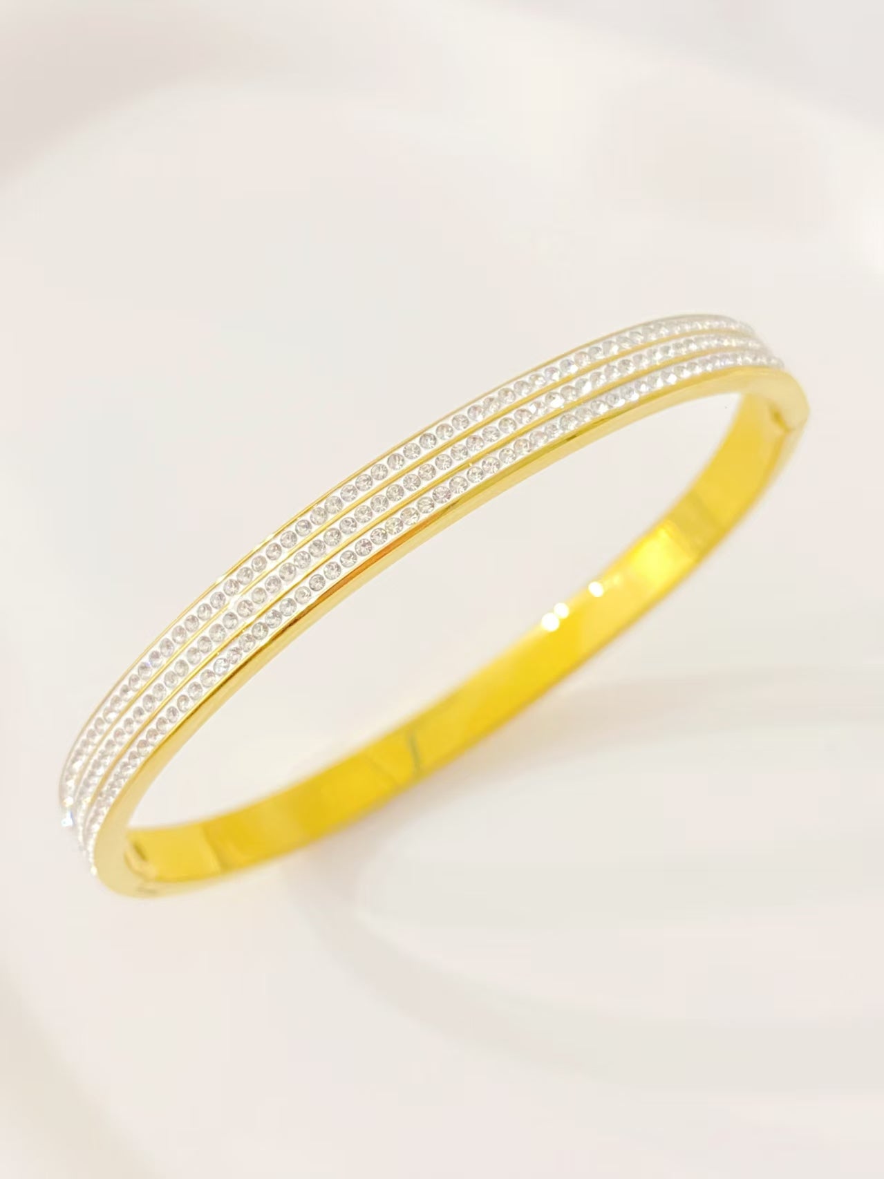 Triple Row Crystal Gold Bangle