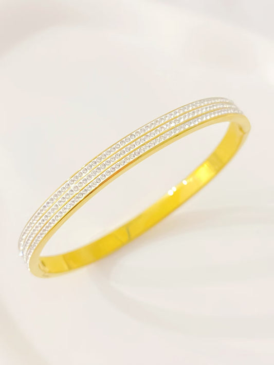 Triple Row Crystal Gold Bangle