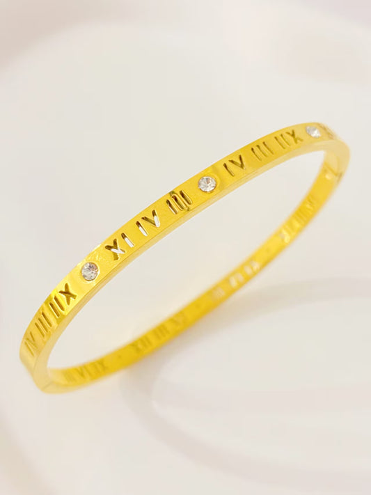 Roman Numeral Crystal Gold Bangle
