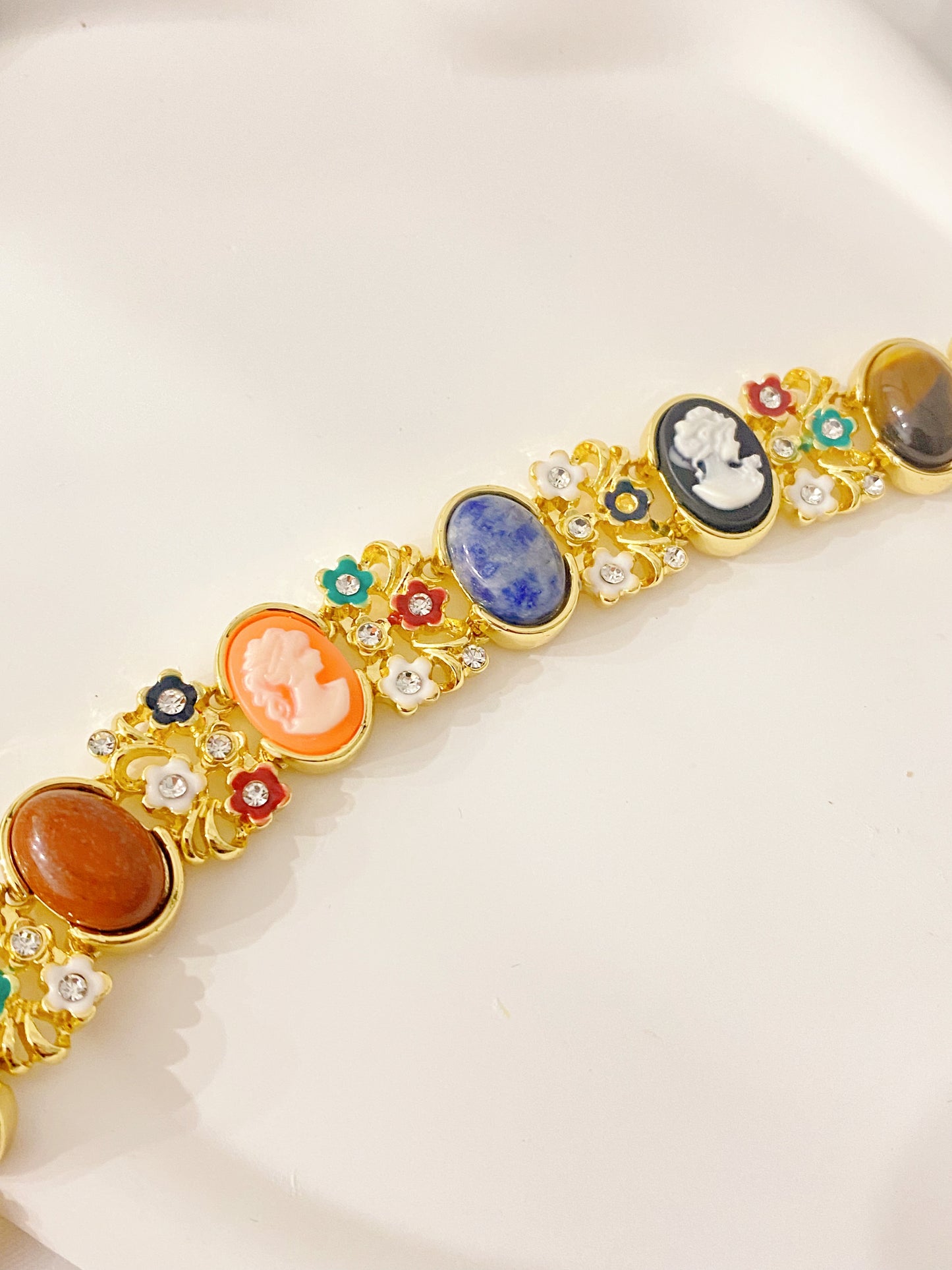 Vintage Cameo Bracelet with Natural Stones