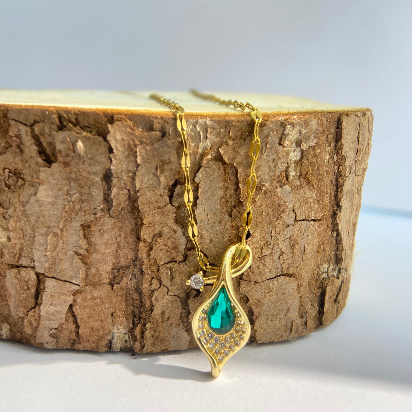 Emerald Feather Necklace