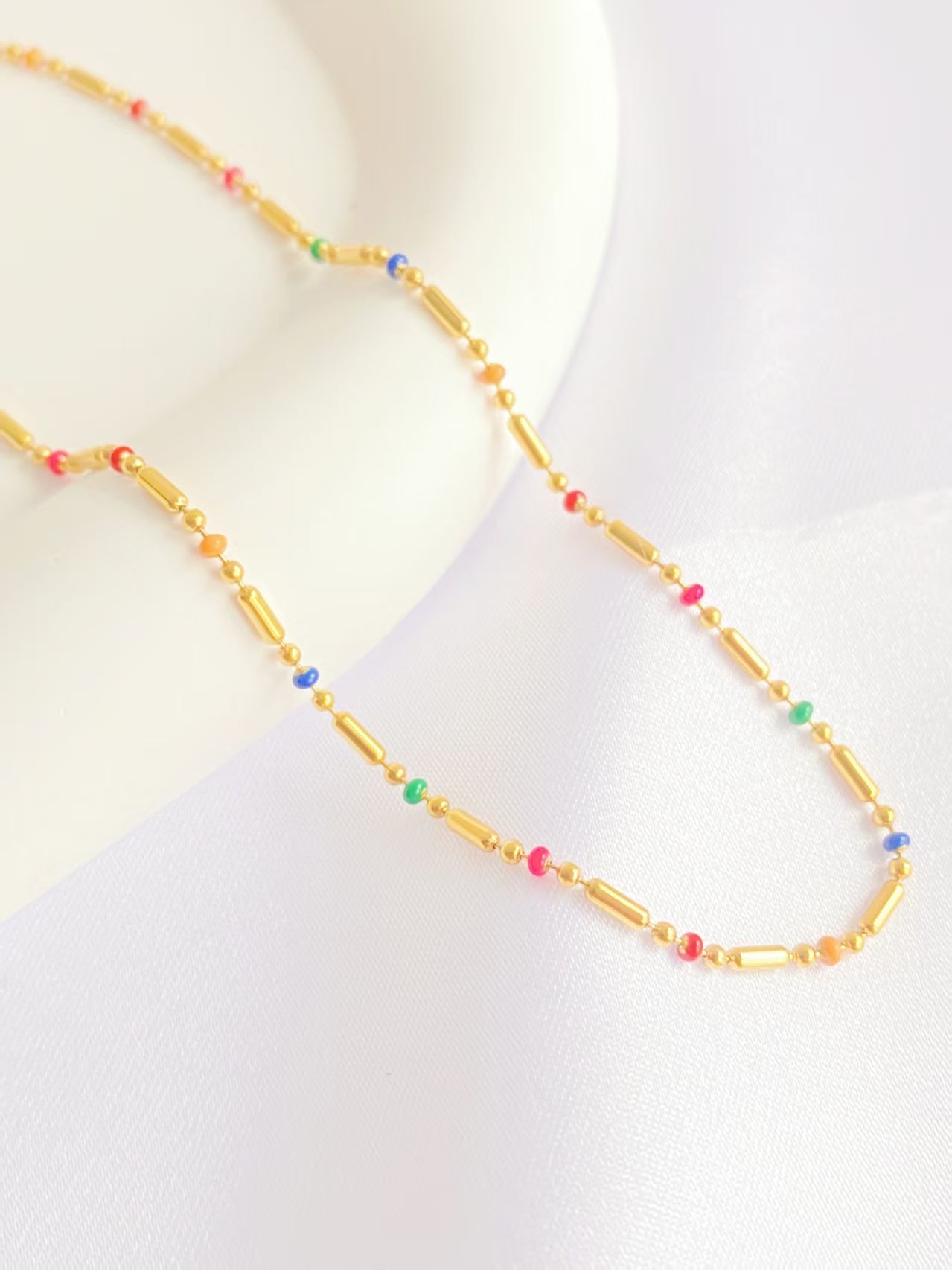 Rainbow Bead Gold Necklace