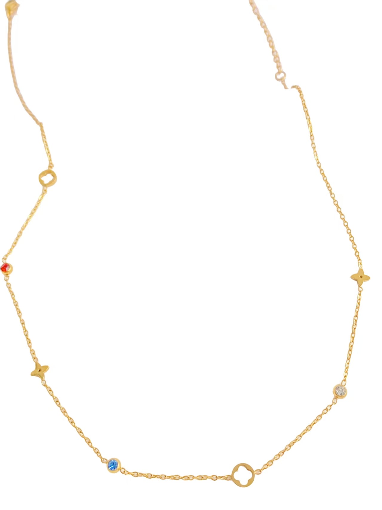 Gold Clover Gem Necklace