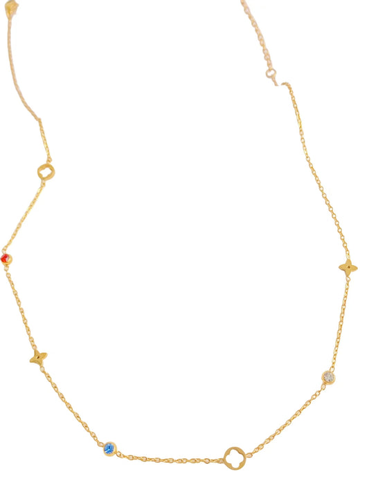 Gold Clover Gem Necklace