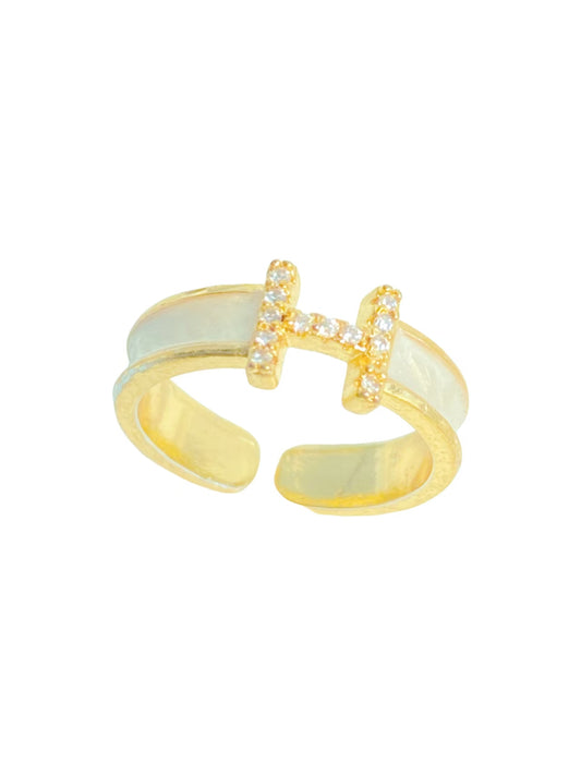 Geometric H - Shaped Sparkle Ring