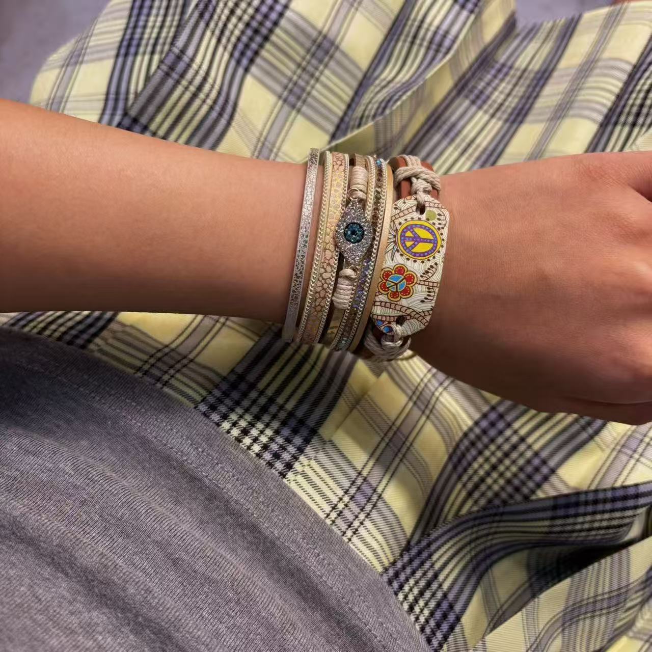 Vintage Heat - Transfer Woven Bracelet | Peace - Symbol Cuff · Nature - Friendly ,Adjustable
