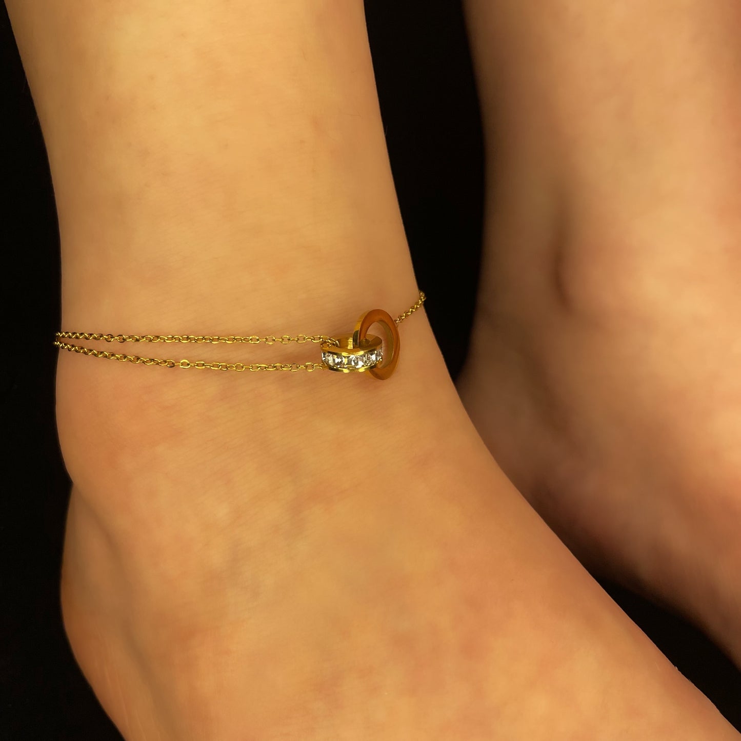 Infinity Double Ring Anklet with Zircon