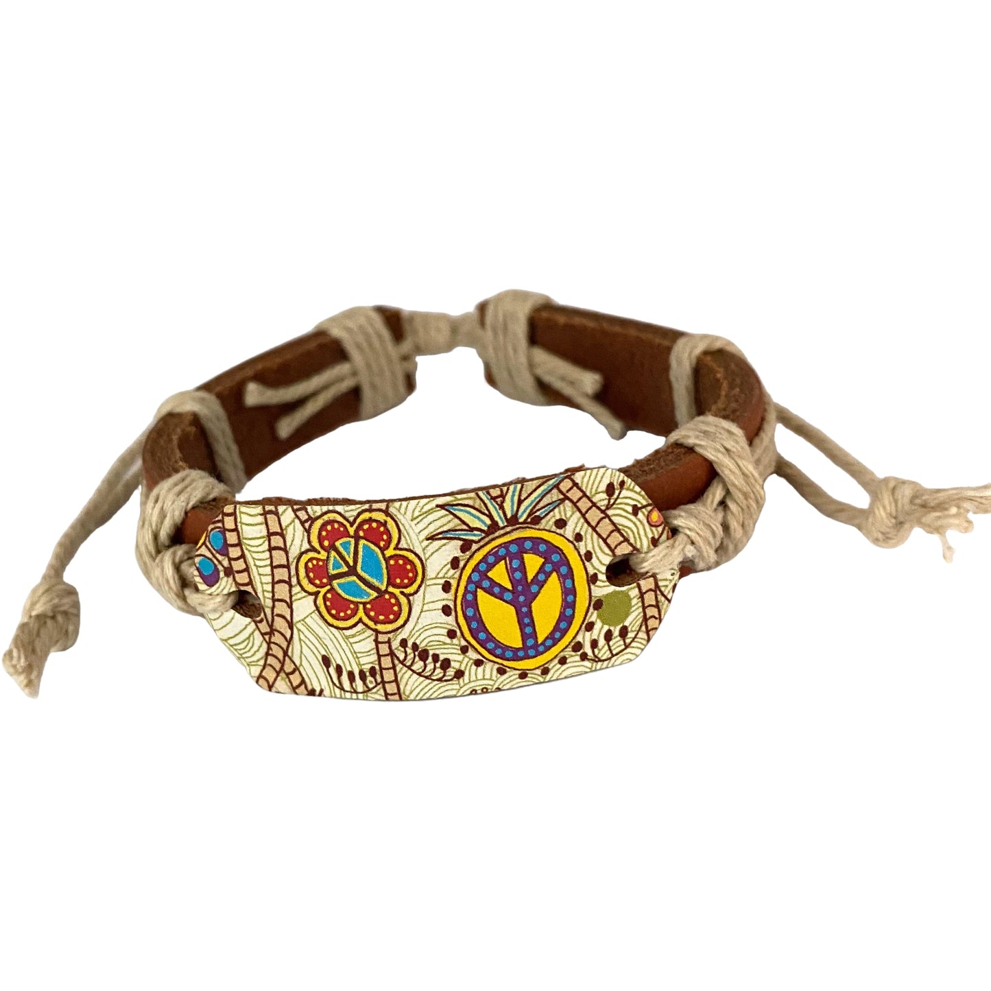 Vintage Heat - Transfer Woven Bracelet | Peace - Symbol Cuff · Nature - Friendly ,Adjustable