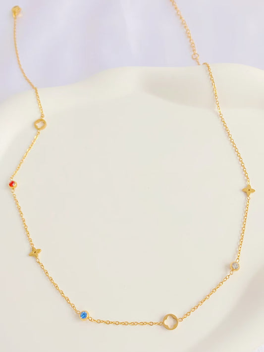 Gold Clover Gem Necklace