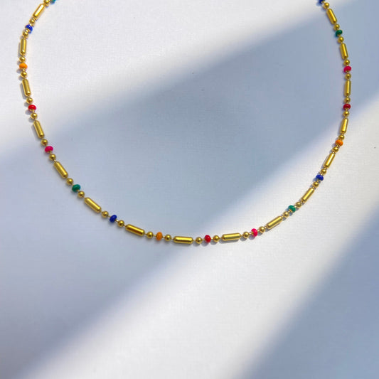 Rainbow Bead Gold Necklace