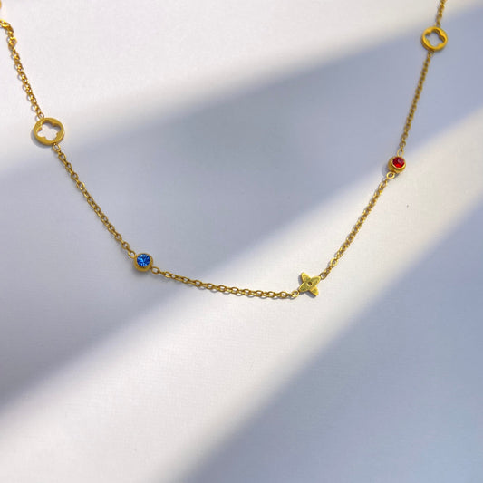 Gold Clover Gem Necklace