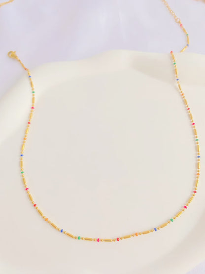 Rainbow Bead Gold Necklace