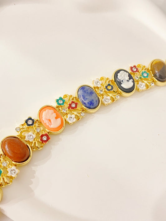 Vintage Cameo Bracelet with Natural Stones
