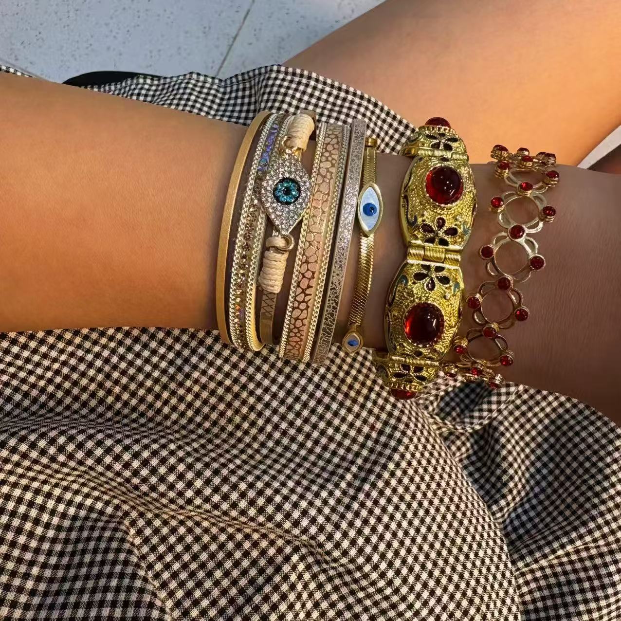 Evil Eye Bohemian Leather Bracelet - Magnetic Clasp, Vegan , Eco-Friendly
