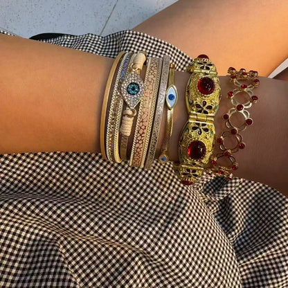 Evil Eye Bohemian Leather Bracelet - Magnetic Clasp, Vegan , Eco-Friendly