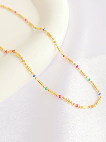 Rainbow Bead Gold Necklace