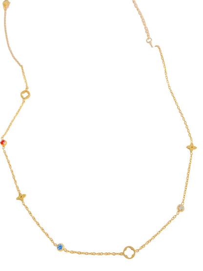 Gold Clover Gem Necklace