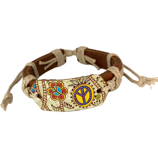 Vintage Heat - Transfer Woven Bracelet | Peace - Symbol Cuff · Nature - Friendly ，Adjustable