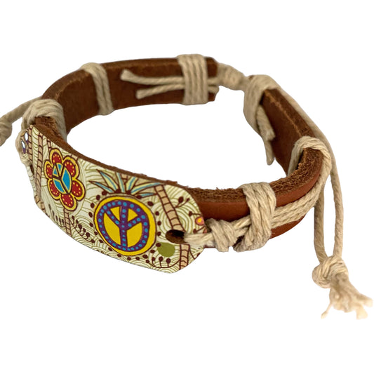 Vintage Heat - Transfer Woven Bracelet | Peace - Symbol Cuff · Nature - Friendly ，Adjustable